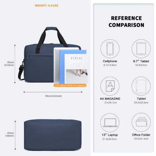 Kono Lightweight Multi Purpose Unisex Sports Travel Duffel Bag - Navy