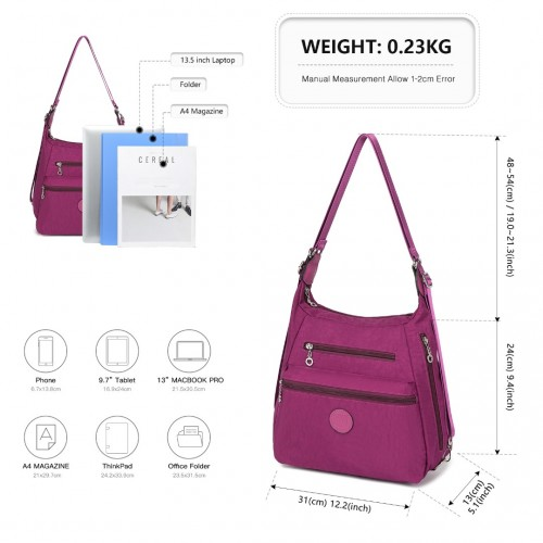 Kono Three Way Multipurpose Casual Shoulder Bag With Double Zippers - Purple