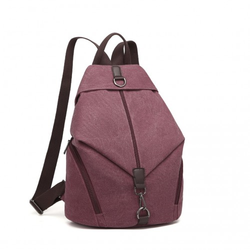 Kono Fashion Anti-Theft Canvas Backpack – Claret | Stylish & Secure Bag