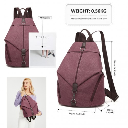 Kono Fashion Anti-Theft Canvas Backpack – Claret | Stylish & Secure Bag