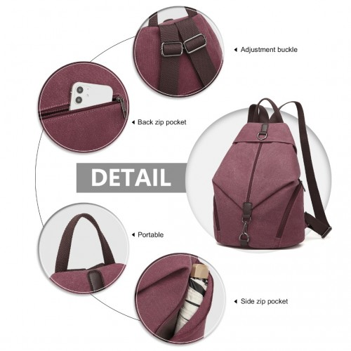 Kono Fashion Anti-Theft Canvas Backpack – Claret | Stylish & Secure Bag