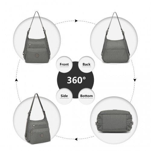 Kono Three Way Multipurpose Casual Shoulder Bag With Double Zippers - Grey | EH2063