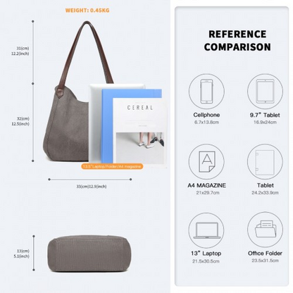 Kono Canvas Shoulder Tote Bag - Grey | Stylish and Practical