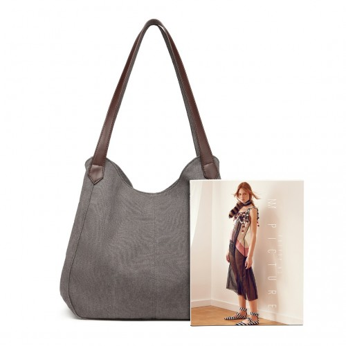Kono Canvas Shoulder Tote Bag - Grey | Stylish and Practical