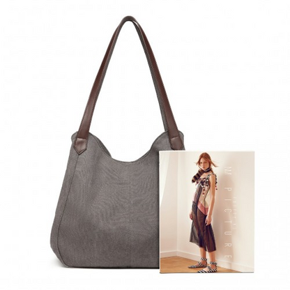 Kono Canvas Shoulder Tote Bag - Grey | Stylish and Practical