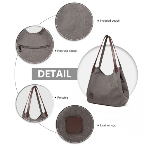 Kono Canvas Shoulder Tote Bag - Grey | Stylish and Practical