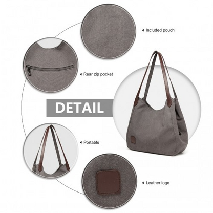 Kono Canvas Shoulder Tote Bag - Grey | Stylish and Practical