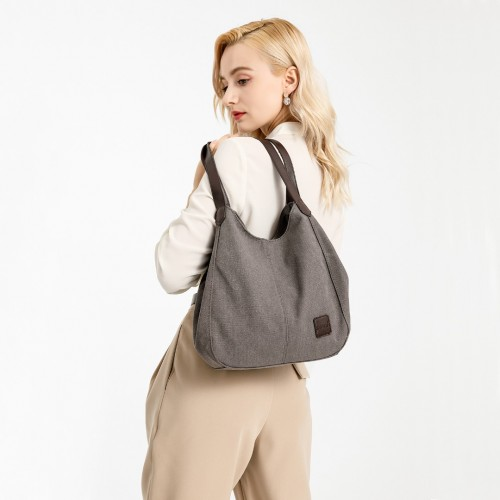 Kono Canvas Shoulder Tote Bag - Grey | Stylish and Practical