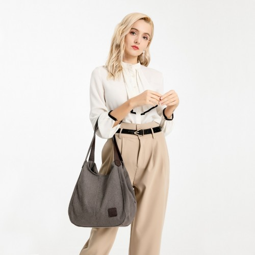 Kono Canvas Shoulder Tote Bag - Grey | Stylish and Practical