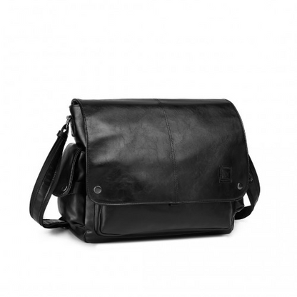 Kono Casual Leather Men's Large Capacity Shoulder Bag - Black | EB2127