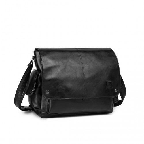 Kono Casual Leather Men's Large Capacity Shoulder Bag - Black | EB2127