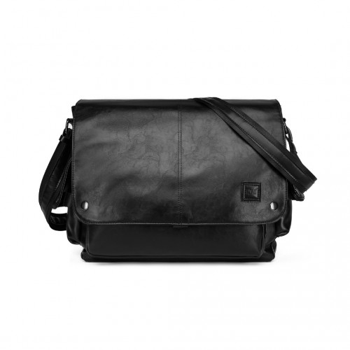 Kono Casual Leather Men's Large Capacity Shoulder Bag - Black | EB2127