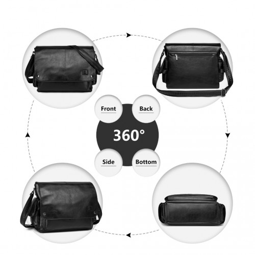 Kono Casual Leather Men's Large Capacity Shoulder Bag - Black | EB2127