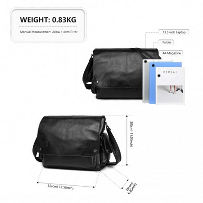 Kono Casual Leather Men's Large Capacity Shoulder Bag - Black | EB2127