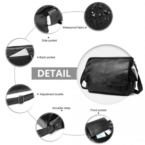 Kono Casual Leather Men's Large Capacity Shoulder Bag - Black | EB2127