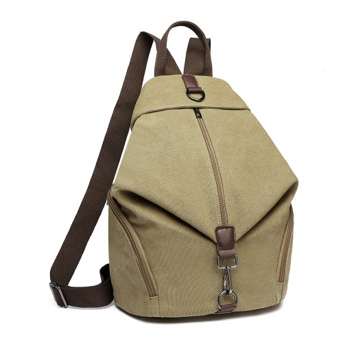 Kono Fashion Anti-Theft Canvas Backpack - Khaki | Stylish and Secure