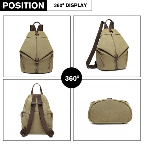 Kono Fashion Anti-Theft Canvas Backpack - Khaki | Stylish and Secure