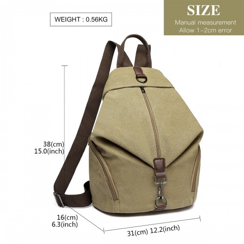 Kono Fashion Anti-Theft Canvas Backpack - Khaki | Stylish and Secure