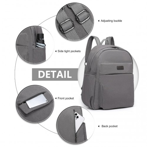 Kono Canvas Lightweight Casual School Backpack - Grey