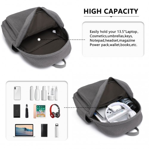 Kono Canvas Lightweight Casual School Backpack - Grey