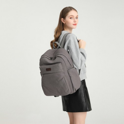 Kono Canvas Lightweight Casual School Backpack - Grey