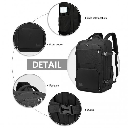 Kono Multifunctional Portable Travel Backpack Cabin Luggage Bag - Black