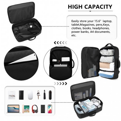 Kono Multifunctional Portable Travel Backpack Cabin Luggage Bag - Black