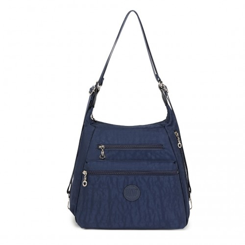 Kono Three Way Multipurpose Casual Shoulder Bag With Double Zippers - Navy