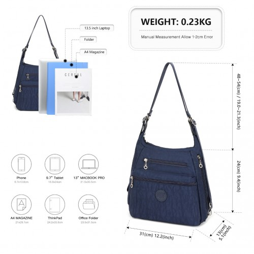 Kono Three Way Multipurpose Casual Shoulder Bag With Double Zippers - Navy