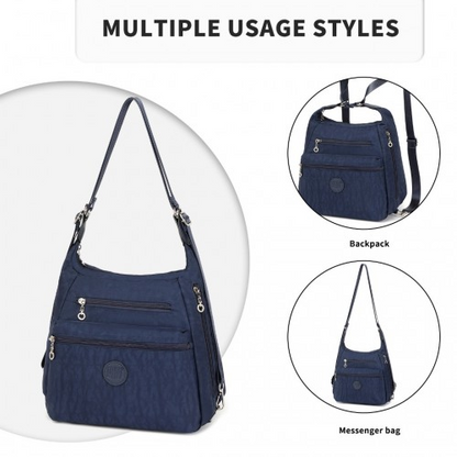 Kono Three Way Multipurpose Casual Shoulder Bag With Double Zippers - Navy