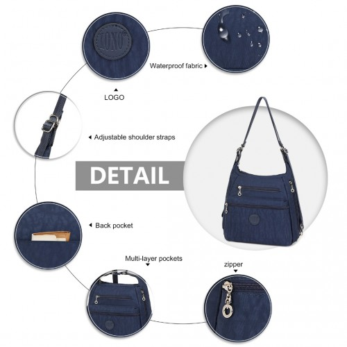 Kono Three Way Multipurpose Casual Shoulder Bag With Double Zippers - Navy