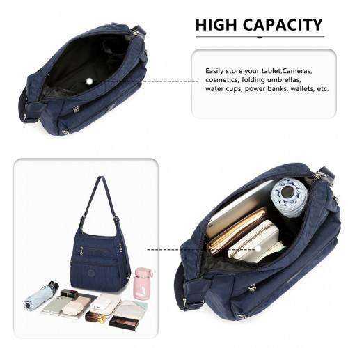 Kono Three Way Multipurpose Casual Shoulder Bag With Double Zippers - Navy