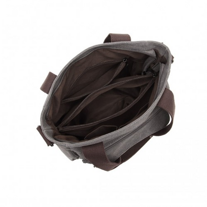 Kono Large Capacity Multi Compartment Canvas Crossbody Tote Bag - Grey