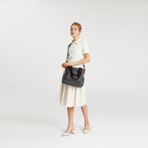 Kono Large Capacity Multi Compartment Canvas Crossbody Tote Bag - Grey