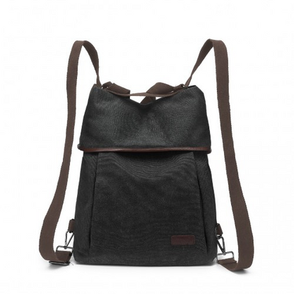 Kono Two Way Canvas Shoulder Bag Backpack - Black | Stylish & Functional