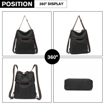 Kono Two Way Canvas Shoulder Bag Backpack - Black | Stylish & Functional