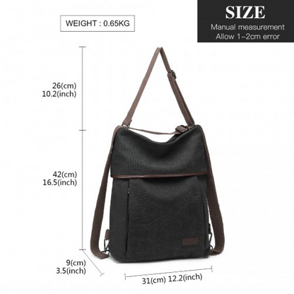 Kono Two Way Canvas Shoulder Bag Backpack - Black | Stylish & Functional