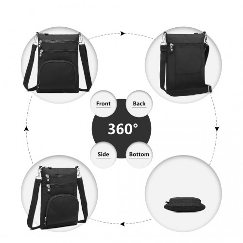 Kono Casual Multi Pocket RFID Blocking Crossbody Bag - Black | Stylish & Secure Travel Companion