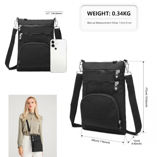 Kono Casual Multi Pocket RFID Blocking Crossbody Bag - Black | Stylish & Secure Travel Companion