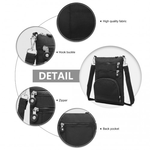 Kono Casual Multi Pocket RFID Blocking Crossbody Bag - Black | Stylish & Secure Travel Companion