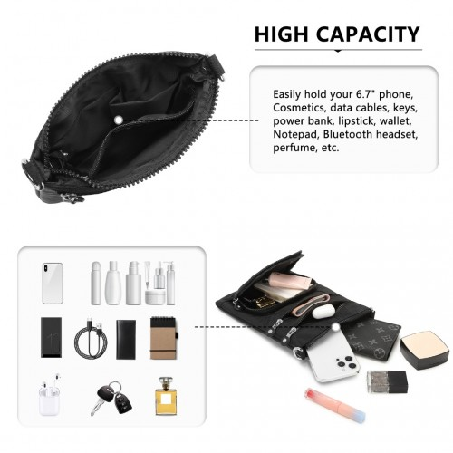 Kono Casual Multi Pocket RFID Blocking Crossbody Bag - Black | Stylish & Secure Travel Companion