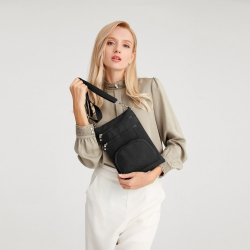 Kono Casual Multi Pocket RFID Blocking Crossbody Bag - Black | Stylish & Secure Travel Companion