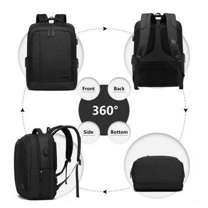 Kono Multi-Compartment Backpack with USB Port - Black