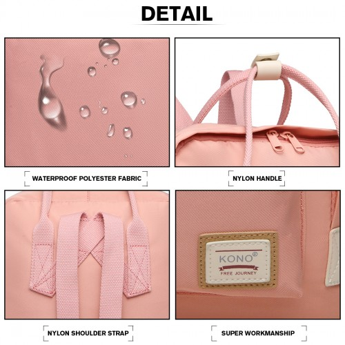 Kono Large Polyester Laptop Backpack - Pink | Back to School Essential