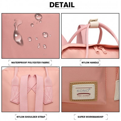 Kono Large Polyester Laptop Backpack - Pink | Back to School Essential