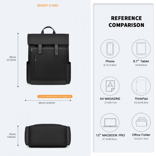 Kono Waterproof Large Capacity School Laptop Backpack - Black | EM2114