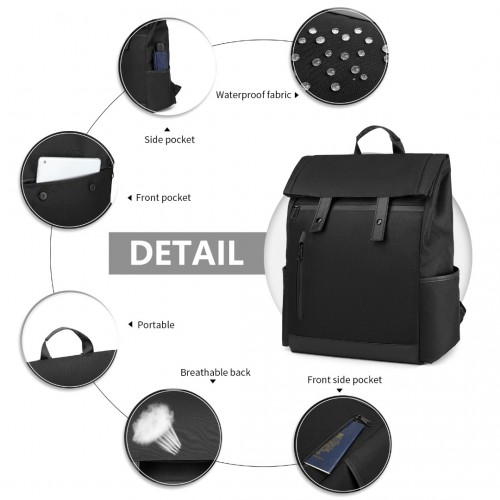 Kono Waterproof Large Capacity School Laptop Backpack - Black | EM2114