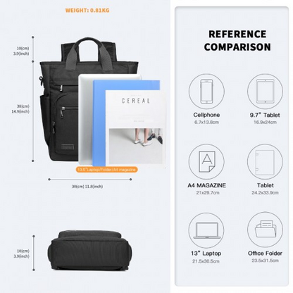 Kono Durable Waterproof Multi Men’s Backpack Shoulder Bag - Black