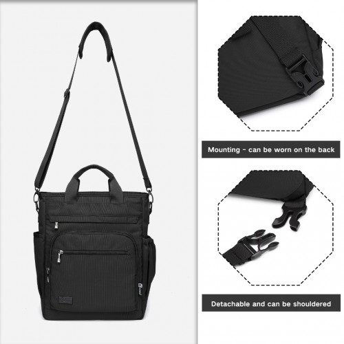 Kono Durable Waterproof Multi Men’s Backpack Shoulder Bag - Black