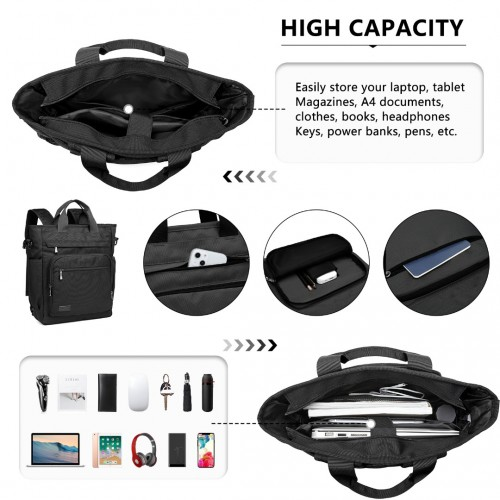 Kono Durable Waterproof Multi Men’s Backpack Shoulder Bag - Black